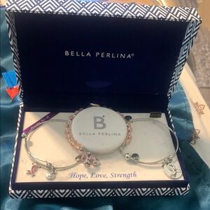 Bella Perlina Silver and Pink Charm Bracelet Trio Breast Cancer Awareness